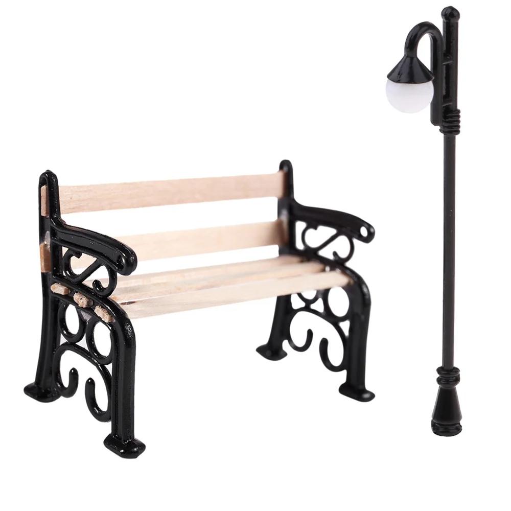 

Рукоділля Міні-вуличний ліхтар Казковий сад Дерев яна лавка Парк Мікро-ландшафт Мініатюрна фігурка Ляльковий будиночок Прикраса чорний