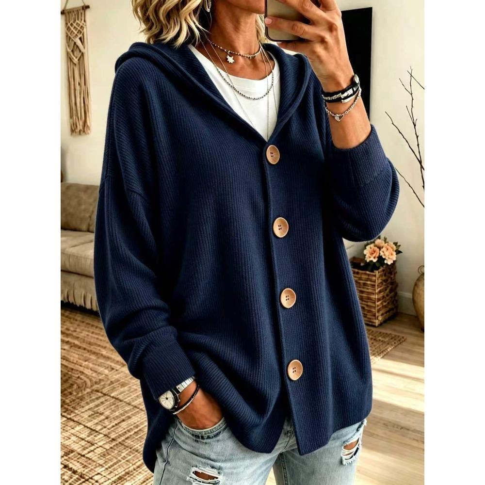 Camicia con Cappuccio in Velluto a Coste con Bottoni Felpa Giacca Autunno Inverno Cardigan Top Shacket
