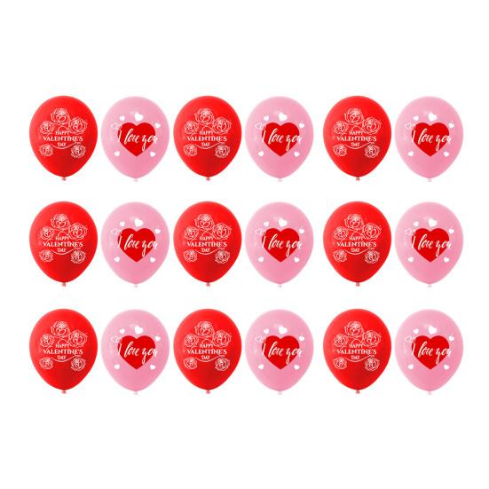 18Pcs 12 Inch Latex Anti-deformed Rose Balloon Eye-catching Decorative Heart Pattern Happy Valentine's Day Party