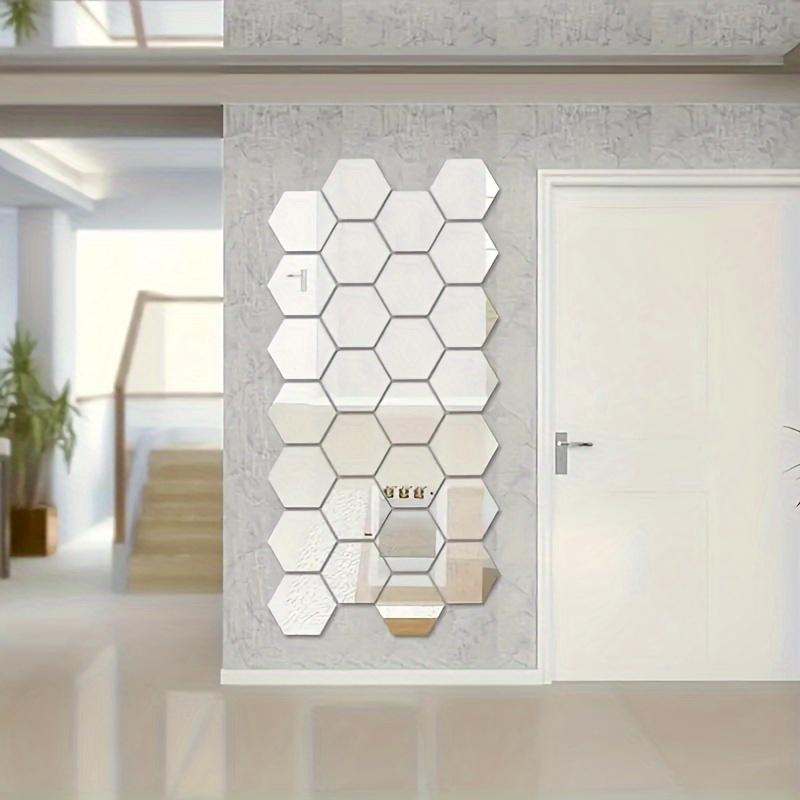 0Pcs 3D Acrylic Mirror Wall Decor - Hexagon Geometric Pattern, Detachable Modern Mirror Wall Stickers