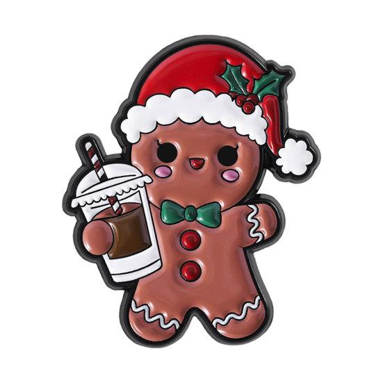 Yousheng Brooch Pin, Gingerbread Man Design Lapel Pin, Enamel Glaze Bright Color Badge with Standard Safety Pin, Christmas Colors Festive Accessory