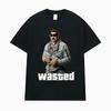 Wasted GTA Style Mann Grafikdruck Schwarzes T-Shirt