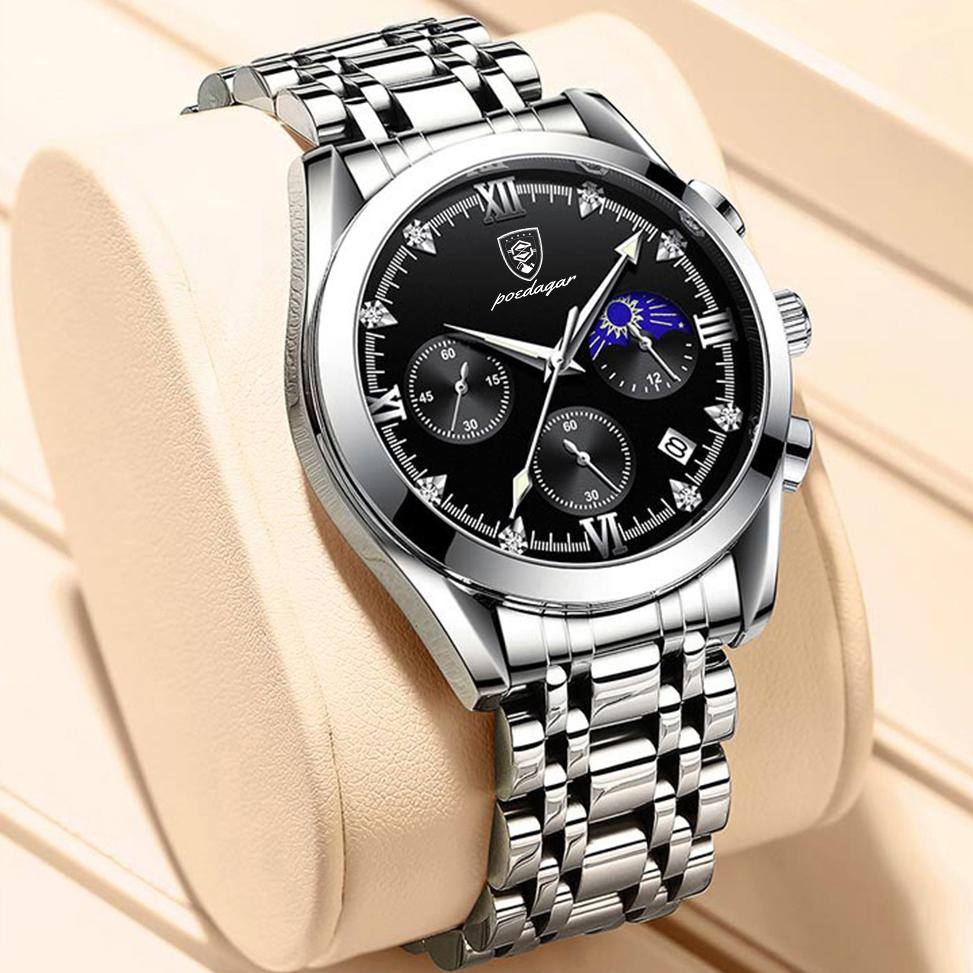 Poedagar 820  Custom Men Quartz Watch Leather & Stainless Steel Strap Sport Business Watch Bulk /ODM Wristwatch