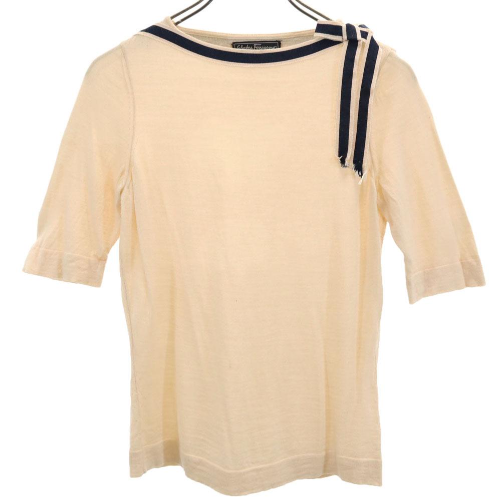 Salvatore Ferragamo Five-quarter sleeve knit M beige sweater Women Used