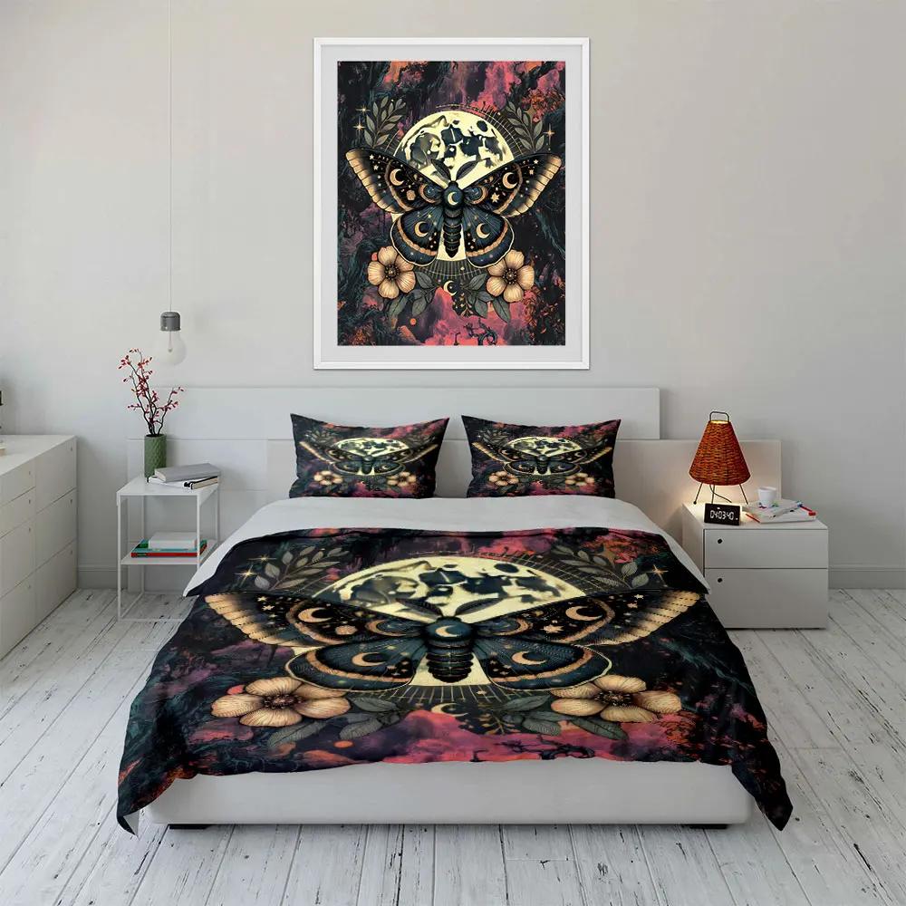 Moon Butterfly Art Decor Set Soft Comfortable Duvet Cover Bedding Set Included 1*Duvet Cover & 2*Pillowcases gift