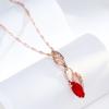Luxury Red Natural Zircon Pendant Necklace For Women  Rose Gold Color Vintage Flower Wedding Party Fine Daily Jewelry