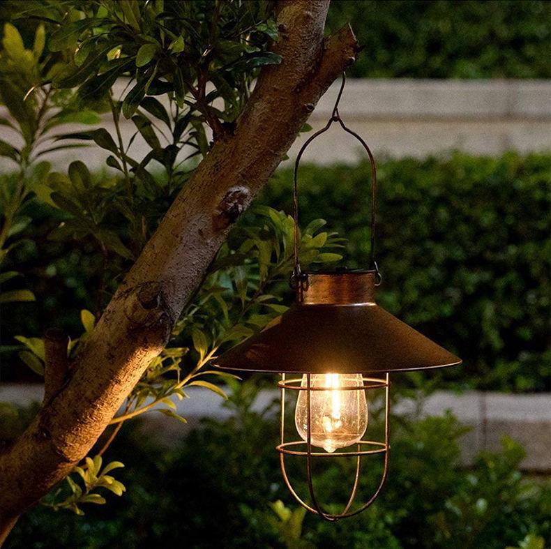 Retro Solar Hanging Lantern: Outdoor Garden, Balcony, & Courtyard Decor - Wrought Iron Atmosphere Night Light