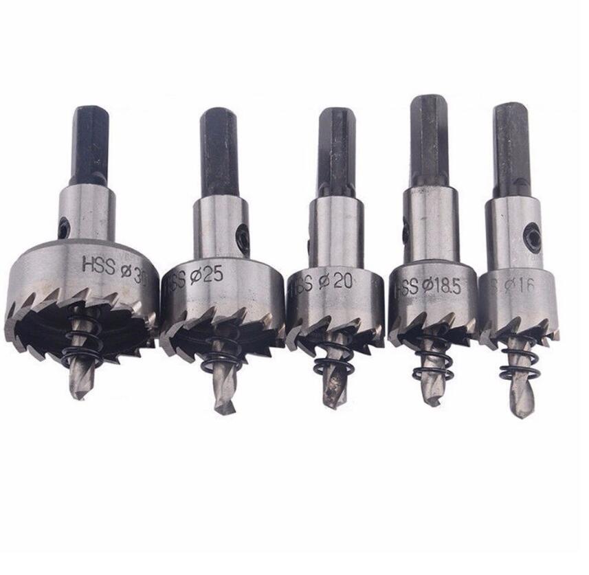 

5шт 16/18.5/20/25/30mm HSS 6542 Титанове покриття отвір Пила зуб HSS отвір пила різак дриль біт набір срібний