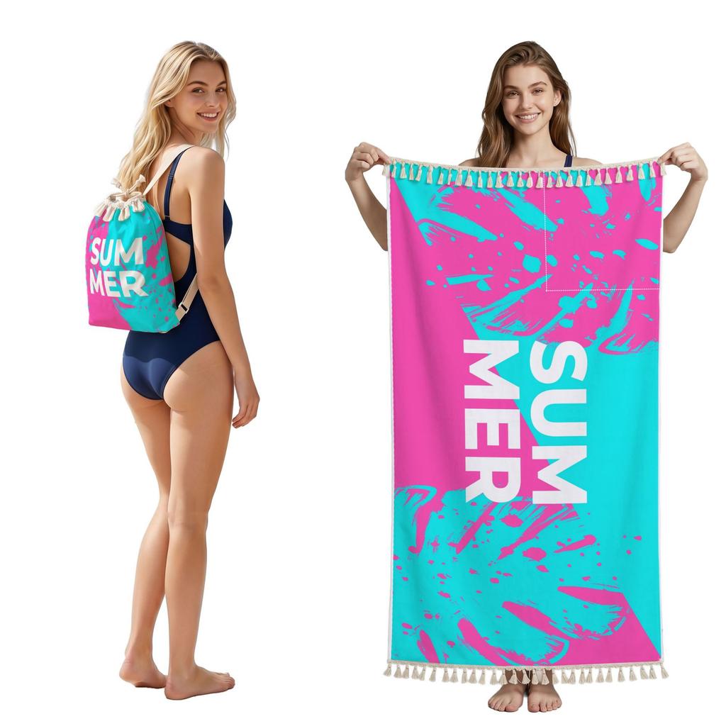 2 in 1 Microfiber Quick Dry Beach Towel Bag Convertible Foldable Printed Bath Towel Backpack