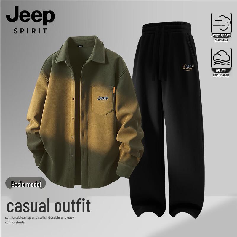 

JEEP SPIRIT Men s Corduroy Long-Sleeve Shirt & Sweatpants Set XL