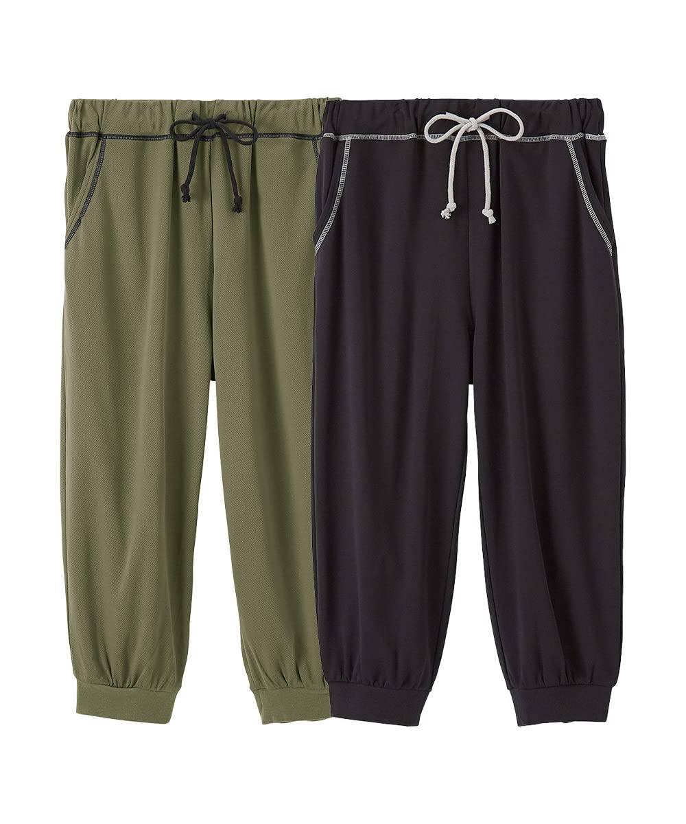 

Loungewear Jersey Relaxed Length Set of Black [Nissen] Bottoms, Sweat-Absorbent, Quick-Drying, 3/4 Pants, 2, + Khaki, 4L~5L