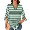 Womens Tops 3/4 Tiered Bell Sleeve V Neck Stripes Printed  Blouses Work Tunic Shirts