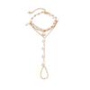 Kpop Multilayer Imitation Pearl Link Chain Connected Finger Ring Bracelets Women Wed Bridal Hand Harness Bracelet Couple Jewelry
