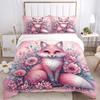 3pcs Fox & Pink Flower Bedding Set - Includes Quilt Cover and Pillowcases, Suitable for All Seasons, Machine Washable - Ideal Gift for Famil