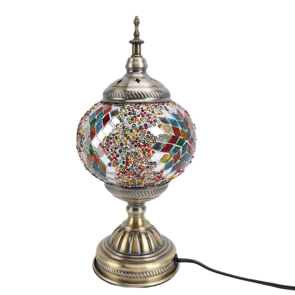 Mosaic Glass Table Lampshade Vintage Bronze Metal Base Handmade Colorful Marrakech Turkish Lampshade