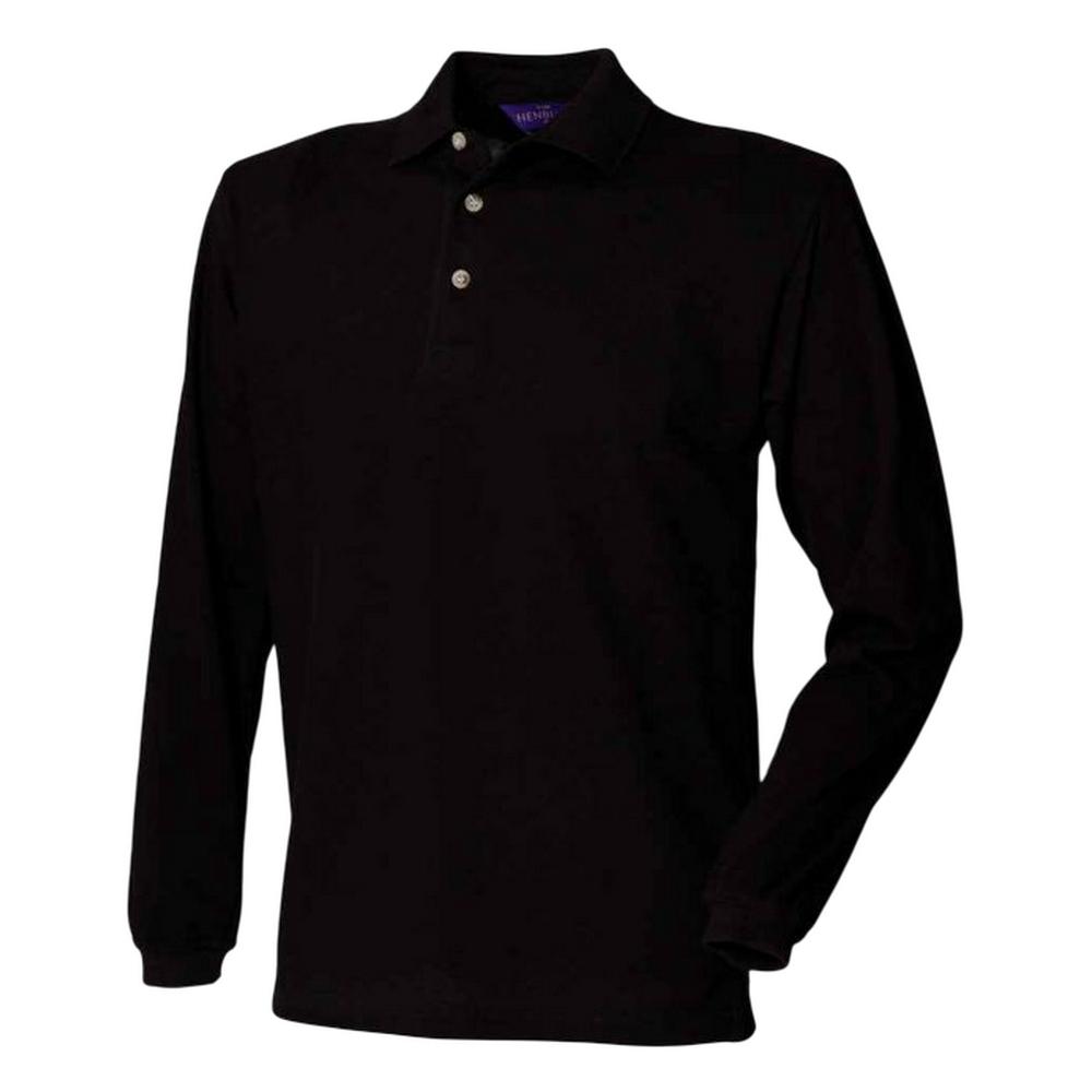 Henbury Mens Cotton Pique Long-Sleeved Polo Shirt