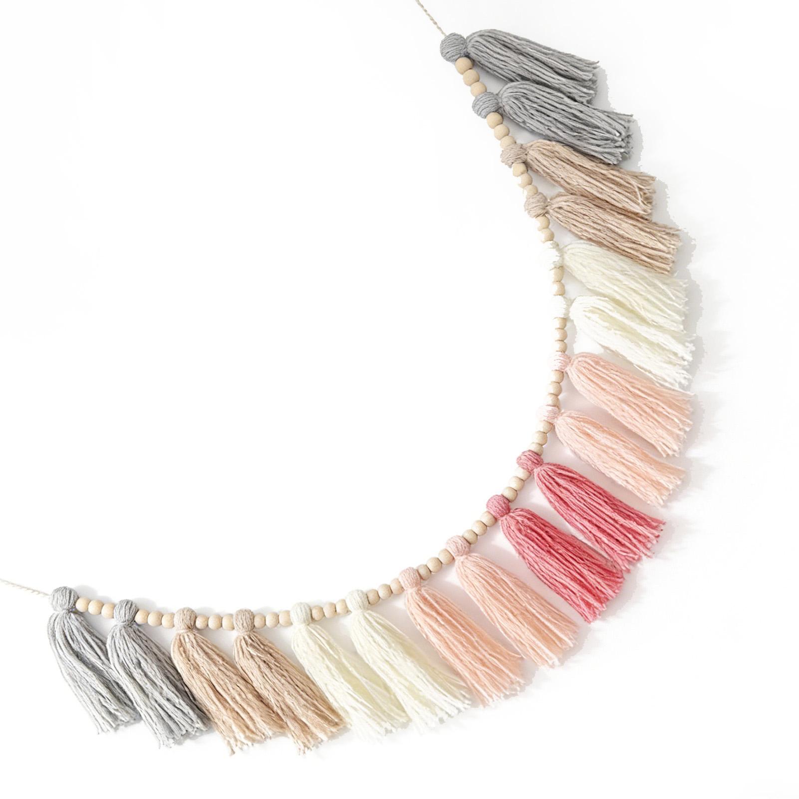 

Boho Tassel Garland with Wood Beads Wall Hanging Tassel for Classroom Bedroom Nursery Decoration