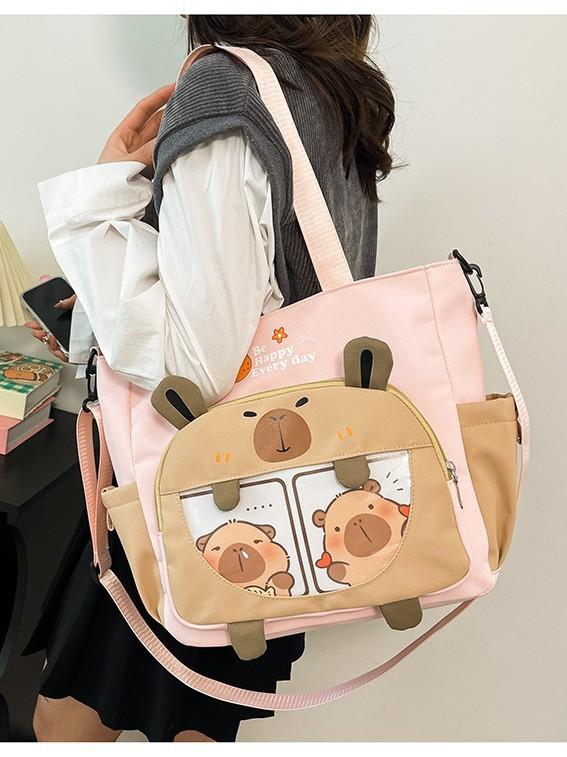 Cartoon Student Tote Bag With Large Capacity And Colorful Contrast For Daily Use