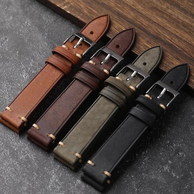 Handgefertigte Uhrenarmbänder aus echtem Leder 18 mm 19 mm 20 mm 21 mm 22 mm Uhrenarmband Herren Vintage gebürstetes hochwertiges Uhrenarmband