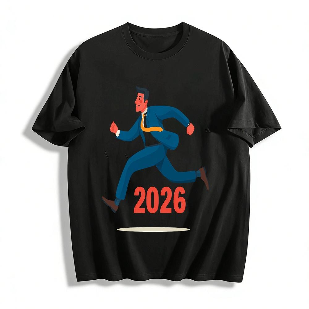 Motivational 2026 Business Print Casual Commute Top Pure cotton T-shirt XXS