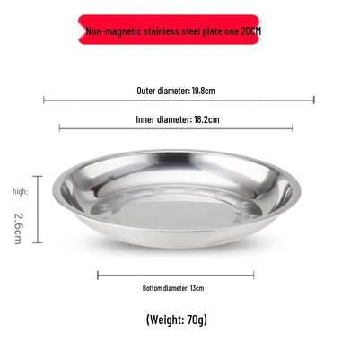SIFAR Thickened Stainless Steel Round Deep Dinner Plates, 20cm (10-Pack)