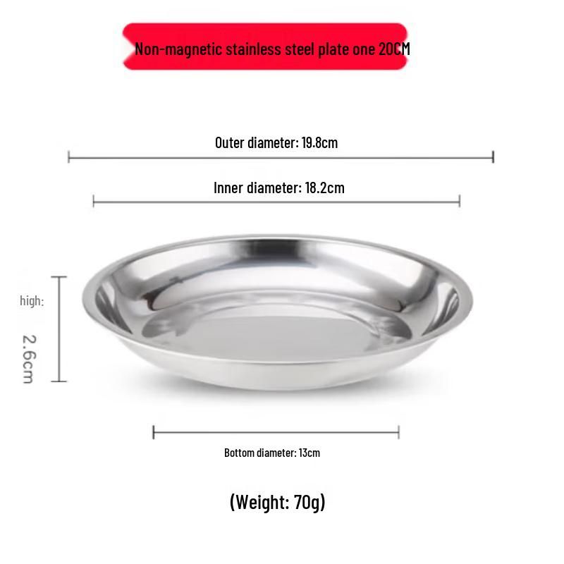 SIFAR Thickened Stainless Steel Round Deep Dinner Plates, 20cm (10-Pack)