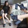 Europe, America 2025 denim washing water bag head high heel cool slippers women's shoes 2025 new thick heel slippers