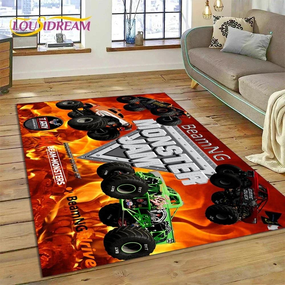 Covor Desen Animat Monster Truck Monster Jam pentru Dormitor Sufragerie Decor Canapea Acasă, Joc Copii Covor Mare Decorativ pentru Podea