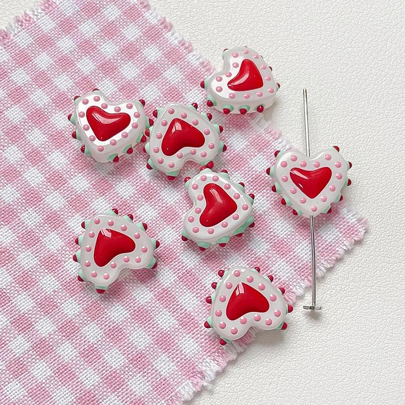 TX63 1Pcs Fun Design Sense Heart Handmade Bumpy Charm Beads Glass Spacer Texture Bead DIY Earring Bracelet Necklace Jewelry