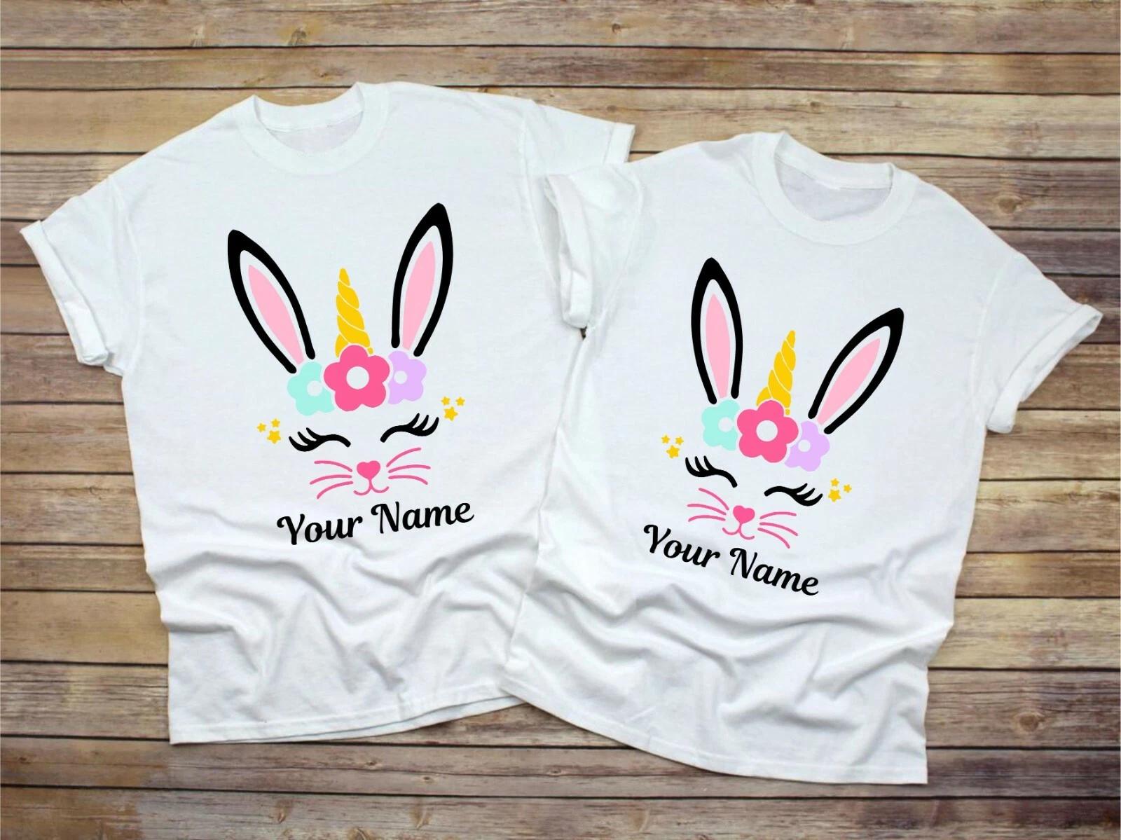 Personalised Unicorn Easter Bunny Name T-Shirt Rabbit Jesus Unisex Kid Adult Top 2XL