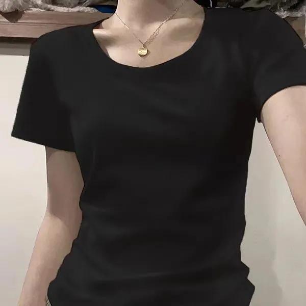 Pure Cotton American Short Sleeved T-shirt Design Hot Girl New Slim Top Summer Bottoming Versatile Top