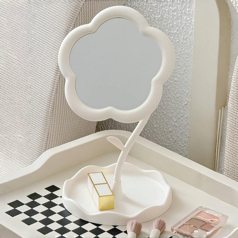 1 Adet Makyaj Aynası Çiçek Şeklinde Dekoratif Aynalar Takı Saç Aksesuarları Tepsili Masa Üstü Ayna Ev Dekorasyonu