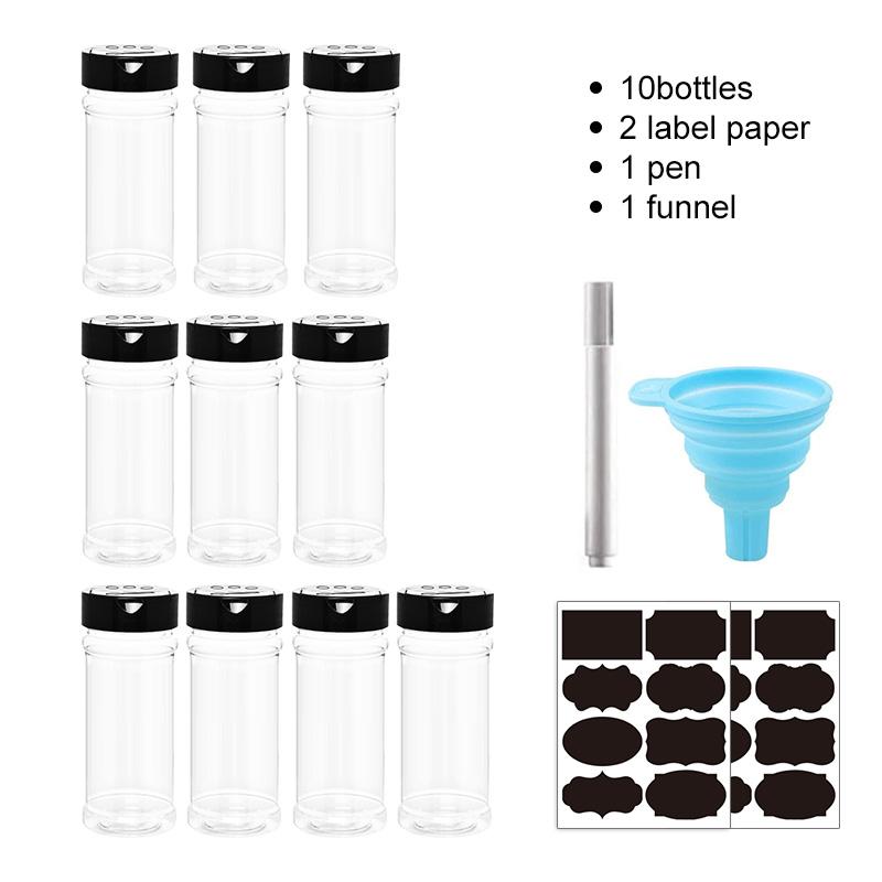 4/10/15/20pcs Spice Jars with Labels Plastic Transparent Spice Bottle Containers for Spice Pepper Salt Cocina Kitchen Spice Jar