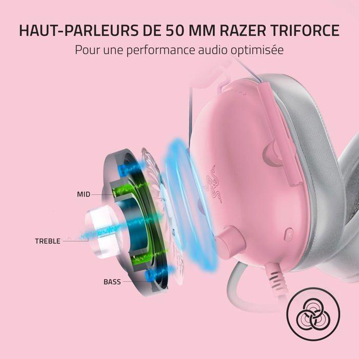 Casque avec Microphone - Razer - BlackShark V2 X - Couleur Rose - Annulation de bruit - Filaire