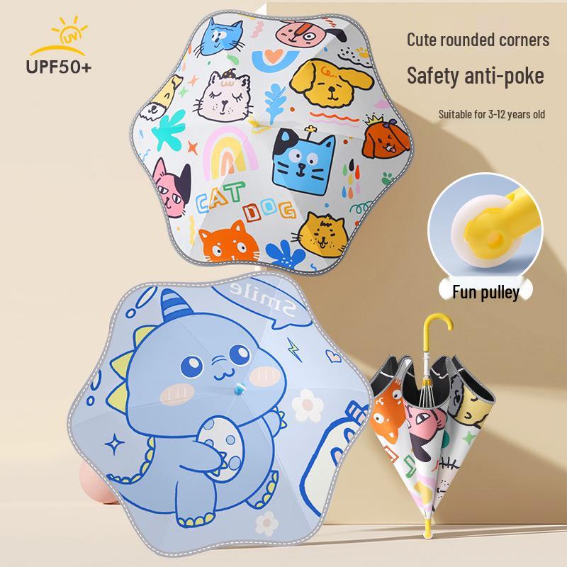 Long Handle Kids' Umbrella with Safe Corners for Ages 3-12, Suitable for School, Kindergarten, Sunny & Rainy Days