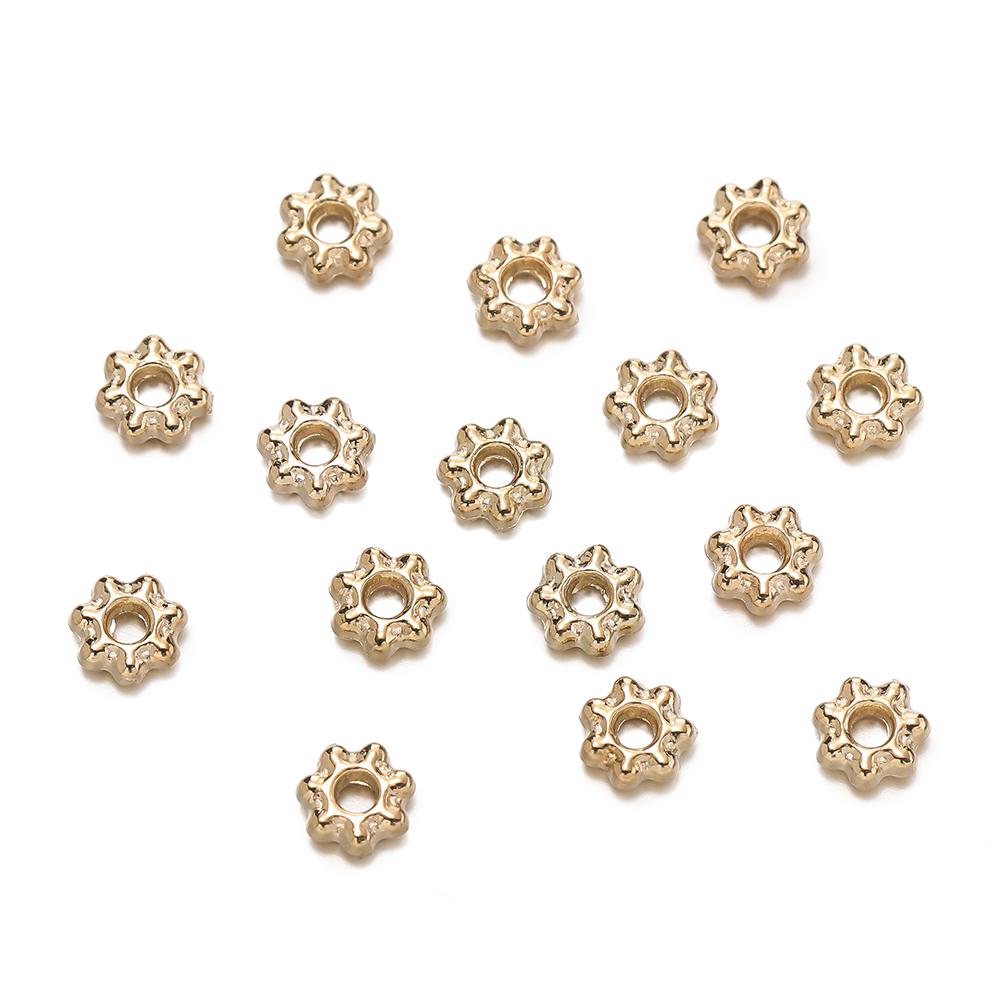 200 Stück 4/6mm Legierung Schneeflocken Perlen Blumen Abstandshalter Lose Perlen für DIY Armband Halskette Schmuckherstellung Zubehör Zubehör