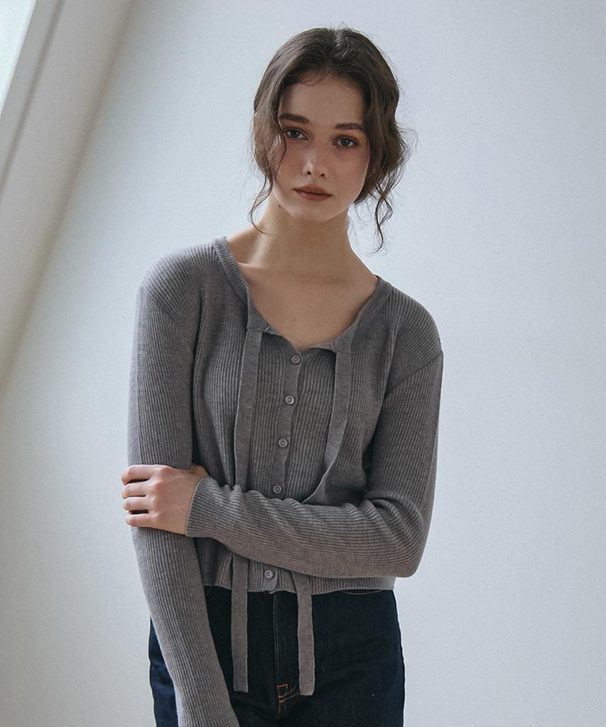 Vem.Ver Ribbon Tie Knit Cardigan_Gray