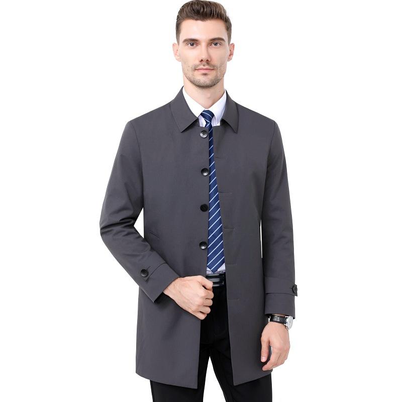 Cortavientos de seda de morera para hombre otoño e invierno mediana edad longitud media abotonado chaqueta de hombre casual solapa abrigo de papá