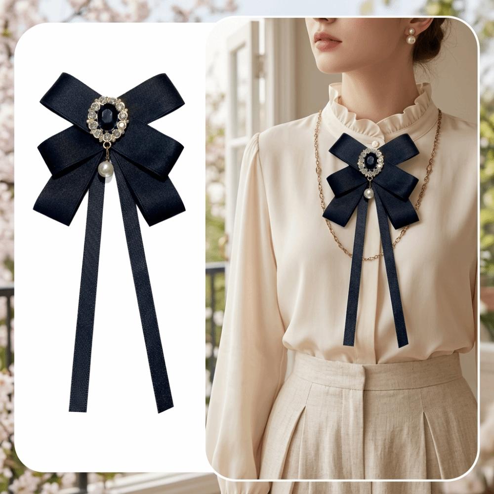 Accessory Rhinestone Women's Bow Tie Adjustable Pearl Pendant Shirt Brooch Elegant Shirts Bow Tie For Shirts
