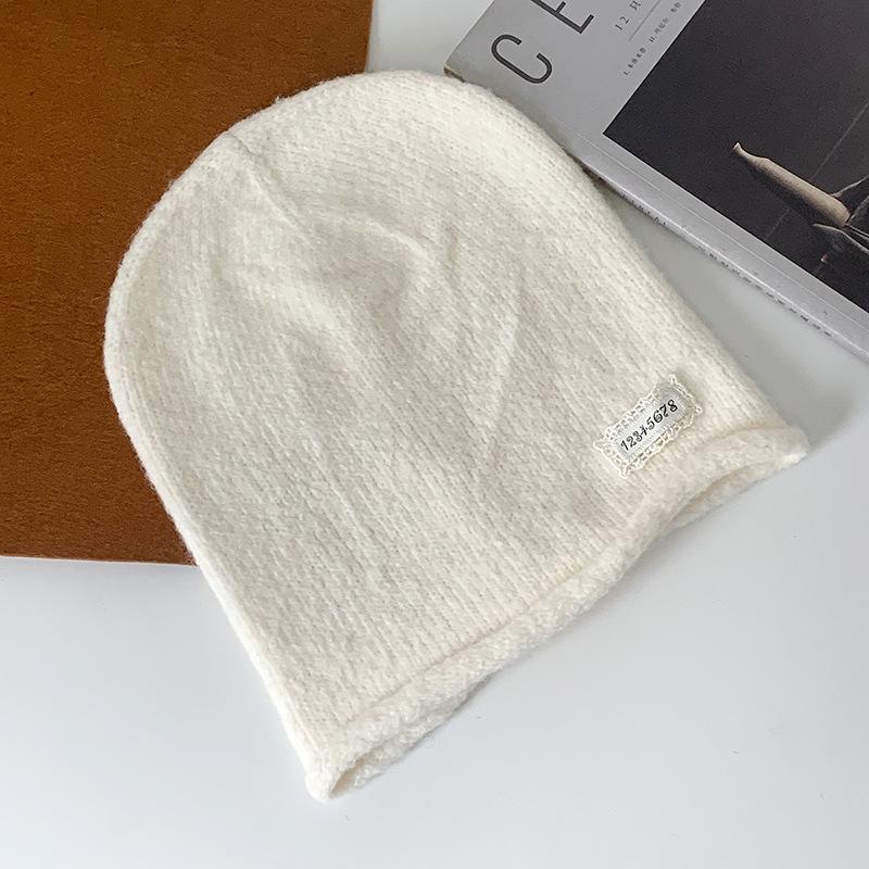 Grey Crimped Knitted Wool Hat Women's Autumn and Winter Face Small Pile Hat Big Head Circumference Ear Protection Warm Pullover Couple Hat