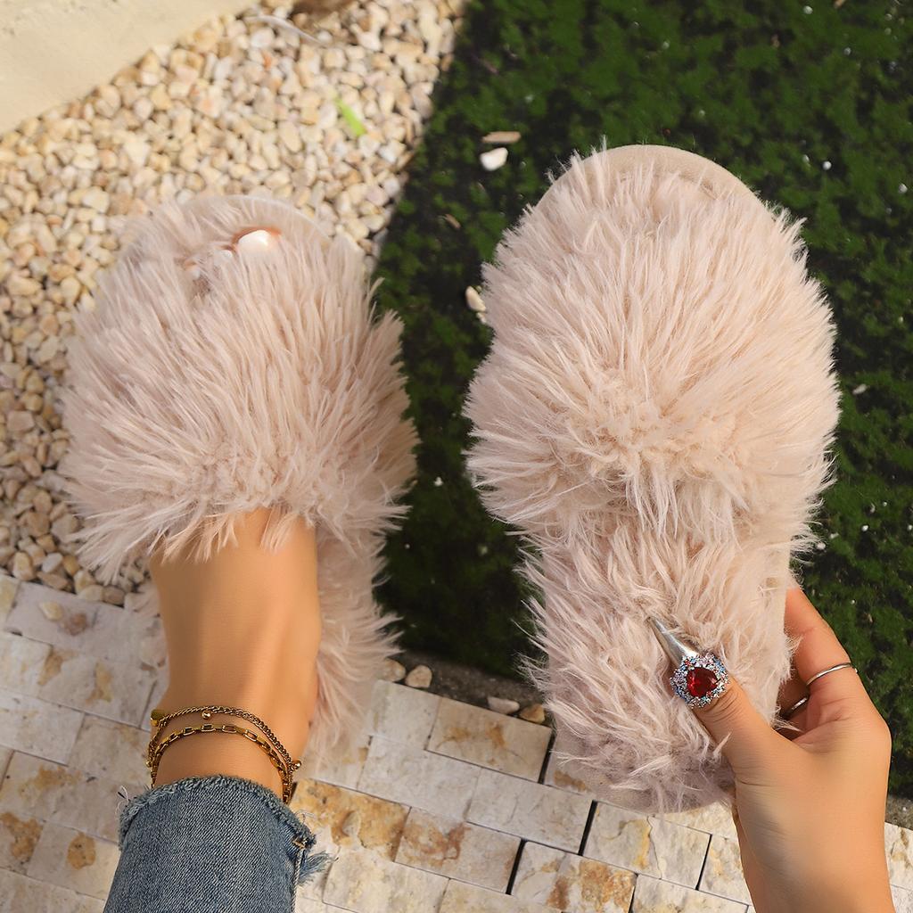 Fashion Autumn Winter Women Plush Slippers Fluffy Light Flip Flops Home Open Toes Living Room Shoes Fashion Sexy Slides Pantuflas Mujer