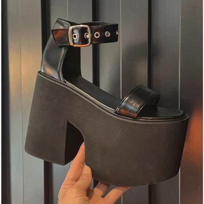 Fashion Chunky Heel Sandals for Women Thick Bottom Nightclub Increased Open Toe Fashion Rivet Platform Wedge Heels Ankle Strap Shoes