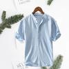 Stand Collar Short Sleeve Men Shirt Buttons Half Placket Anti-pilling Summer Casual Solid