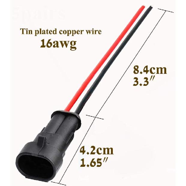 2 Pin Connector Waterproof,2Pin Way Car Electrical Connector With Wire 16AWG Marine For Car,Truck,Boat,Motorcycle And Other Wire Connections.