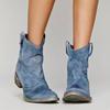 Vintage Cowboy Ankle Boots for Women Pointed Toe Low Heels  Female Autumn Winter Slip On PU Leather Booties 2024
