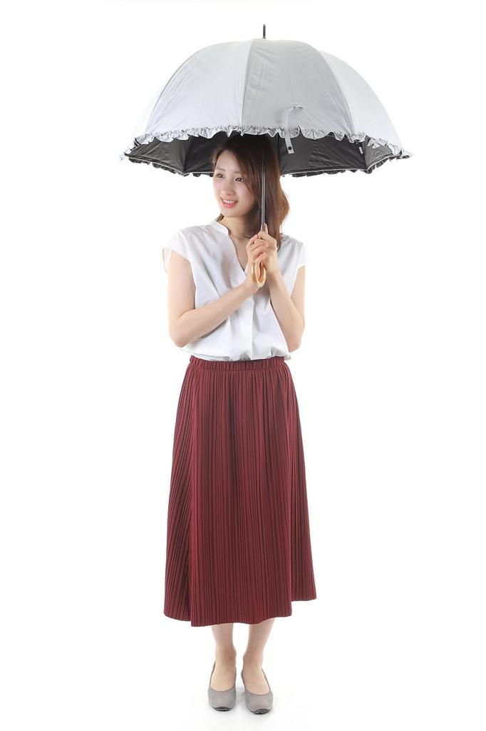 UV Light Long Light Blocks Medium Rain and Sun Fabric Back UV White Women's Parasol/rain Umbrella, Protection, Blocking, Umbrella, 99.9% Blocking,