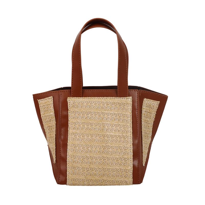 

2025 Summer New Creative Straw Woven & PU Handbags Stylish Design Hot Trendy Sense of Luxury Simple Fashion Handbags for Women кавовий