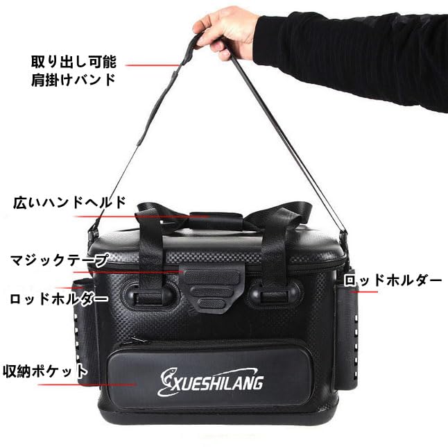 SIMCAT Multifunktionaler EVA Tackle Eimer mit Rutenhalter, Angeltasche, Tacklebox, Schwarz/Weiß (45*30*32cm/Teiler Inklusive/Schwarz)