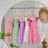 3D Butterfly Mesh Puff Sleeve Girls' Dress - 2025 Summer Smocked Waist Baby Princess Style