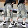 Kids Boys Graffiti Drawing Denim Shorts Elegant Children Casual Ripped Short Jeans Capris Pants